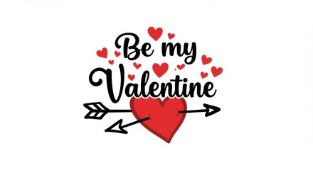A Valentine's Day -themed design a red heart with black outline adorned with a small arrow pointing towards it above the heart there is a phrase written Be my Valentine valentine's day illustration