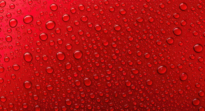 Panoramic banner of water drops on red metal