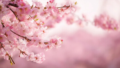 Obraz premium Serene Valentine's Day background captures pink cherry blossoms in soft focus. It evokes a peaceful and romantic atmosphere. Perfect for festive designs, valentines love themes, wallpapers