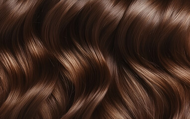 Naklejka premium Close-up of curls and frizzy shiny brown-haired hair . brunette Hair curly background ,colorind or shades