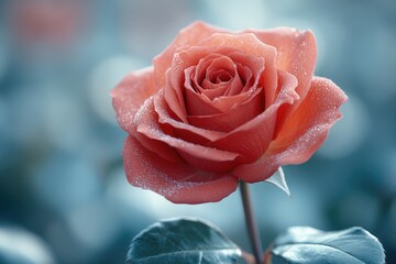 Fototapeta premium A beautiful single rose with water droplets glistening on its petals