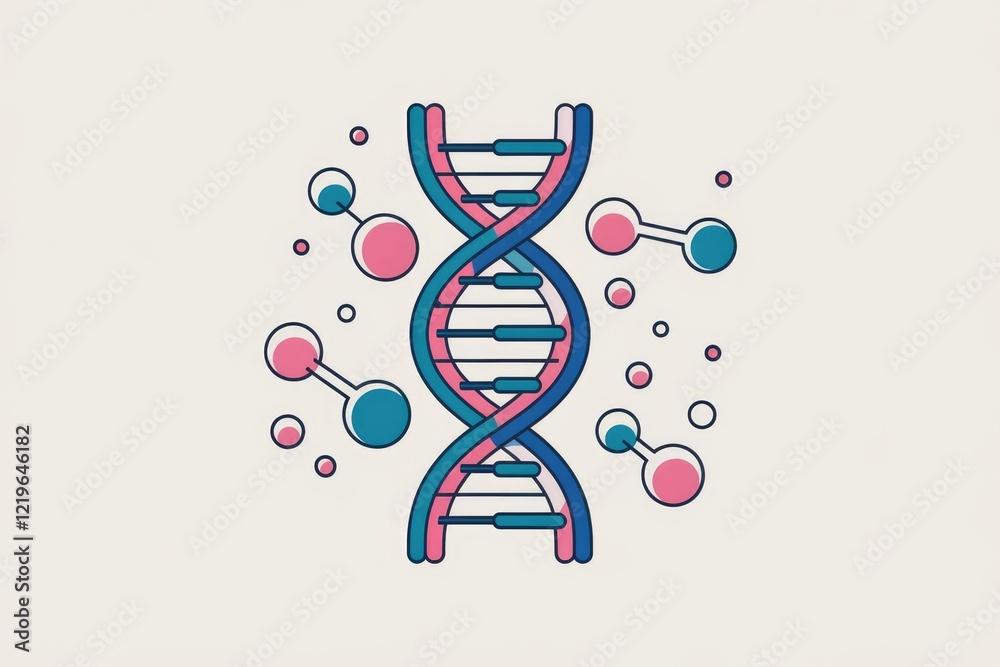 Poster dna double helix structure with surrounding molecules, representing genetics and molecular biology.