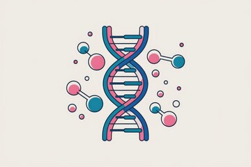 DNA double helix structure with surrounding molecules, representing genetics and molecular biology.