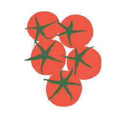 Simple vector illustration of fresh red tomatoes with stems. Above view. Flat style food graphics isolated on the white background