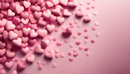 Valentine's Day wallpaper features a fun and romantic scattering of small pastel pink hearts. Set against a light pink background, it&rsquo;s ideal for festive and valentines love theme designs.