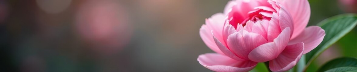 Soft pink peony blooms, lush petals, blurred background, nature, blossom, summer background