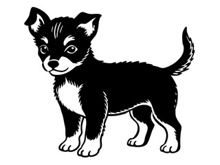Baby Dog black silhouette vector, Simple silhouette Design vector icon with white background. Puppy silhouette 