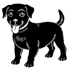 Baby Dog black silhouette vector, Simple silhouette Design vector icon with white background. Puppy silhouette 