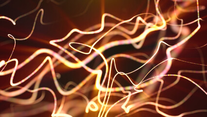 Golden-orange glowing light trails forming a dynamic and flowing abstract pattern futuristic backdrop