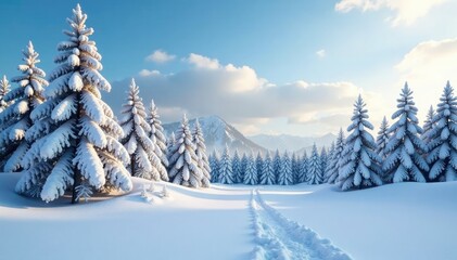 Frosty forest landscape with snow-covered trees, winter, scenery, nature