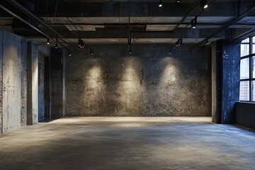 Industrial Loft Interior Design Empty Room Space Modern Concrete Wall Background Studio Apartment Urban Architecture Photography Grunge Texture Dark Lighting   