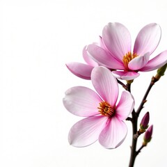 Fototapeta premium Delicate pink magnolia flowers against a pure white background, isolated, delicate, flowers