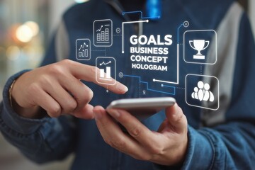 Goals Business Concept Hologram on Smartphone