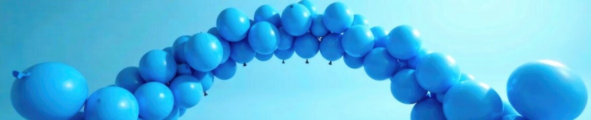 Fototapeta premium Blue balloons scattered across the arch bridge, arch bridge, blue balloons, playful
