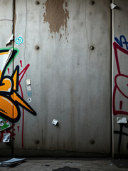Grungy concrete wall with graffiti art and peeling posters, graffiti, art, texture, street