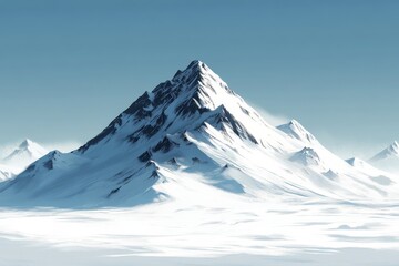 Snow-capped mountain rises majestically under clear blue sky during bright day
