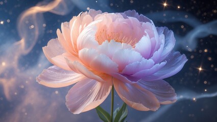 Ethereal cosmic peony flower in pastel nebula
