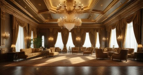 Gold-plated chandeliers and lavish drapes adorn the opulent VIP gaming room , elegant, opulent