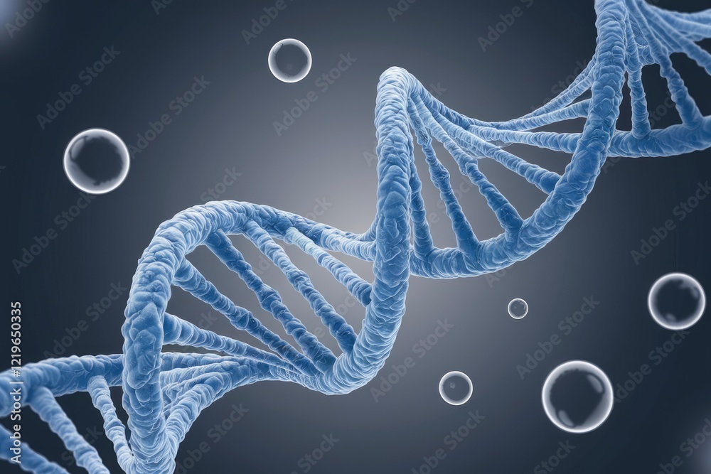 Poster A 3D rendering of a DNA double helix, showcasing its intricate structure and the complexity of genetic information.