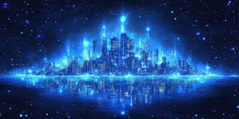 Futuristic Cityscape Reflecting in a Starry Night Sky