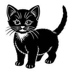 baby cat black silhouette vector, Simple silhouette Design vector icon with white background. Animal silhouette. pet animal 
