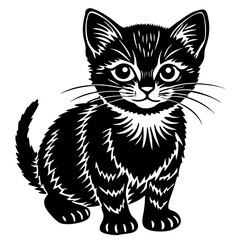 baby cat black silhouette vector, Simple silhouette Design vector icon with white background. Animal silhouette. pet animal 