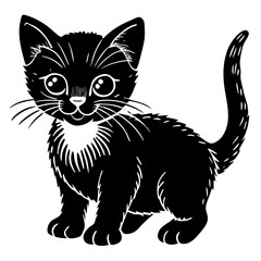 baby cat black silhouette vector, Simple silhouette Design vector icon with white background. Animal silhouette. pet animal 