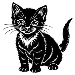 baby cat black silhouette vector, Simple silhouette Design vector icon with white background. Animal silhouette. pet animal 
