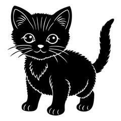 baby cat black silhouette vector, Simple silhouette Design vector icon with white background. Animal silhouette. pet animal 