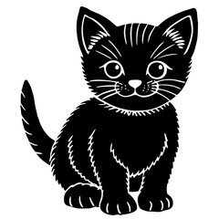 baby cat black silhouette vector, Simple silhouette Design vector icon with white background. Animal silhouette. pet animal 