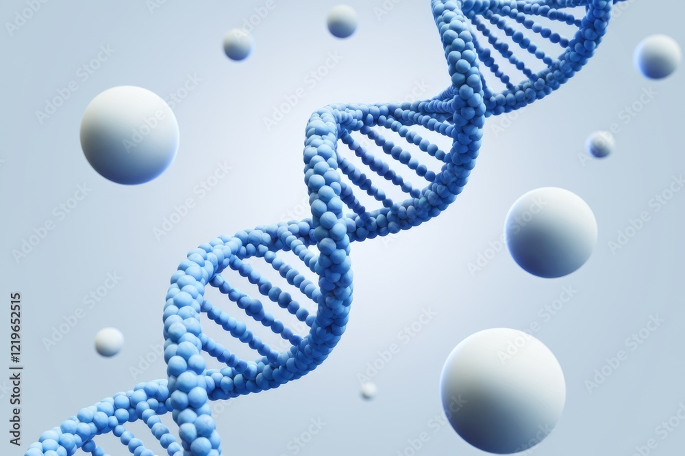 Poster A 3D rendering of a DNA double helix structure, showcasing its intricate spiral form and the building blocks of life.