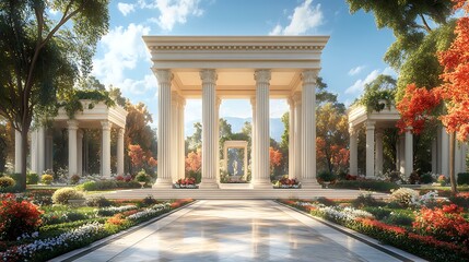 Obraz premium Majestic statues and pillars neoclassical garden high resolution image