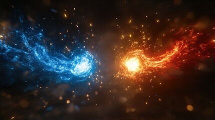 Fire and ice clashing; cosmic dust background; game design