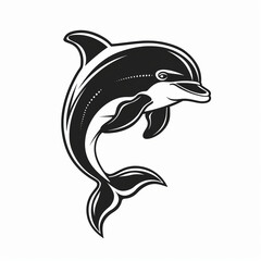 Cute Dolphin Vector Logo With Isolated Black and White Outline