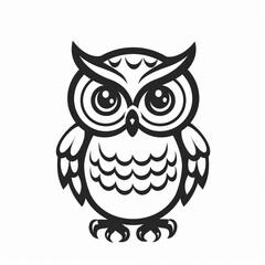 Fototapeta premium Cute Owl Vector Logo Design Featuring a Black and White Outline