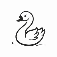 Fototapeta premium Cute Swan Logo in Flat Vector Design With Outline in Black and White