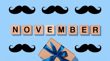Naklejka premium November celebration with gift box and mustaches for men.