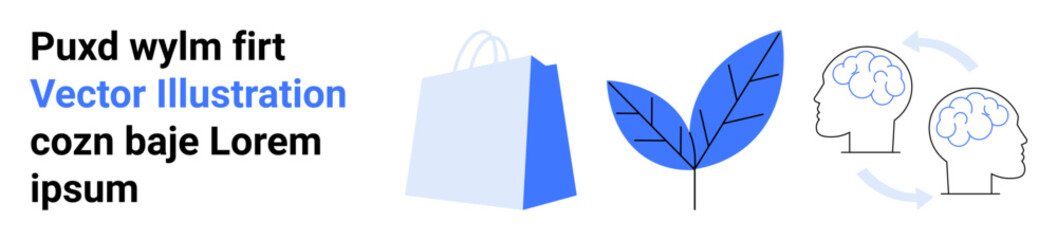 Blue shopping bag with an S logo, a blue leaf, and two heads with recycling arrows around them. Ideal for eco-friendly shopping, mental health awareness, sustainability, recycling, and retail