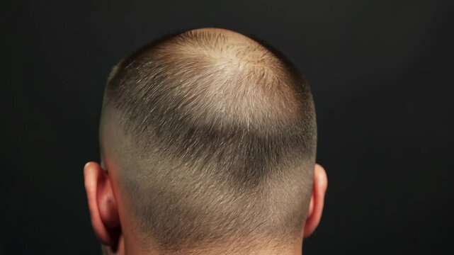 Close-up of a closely shaved scalp highlighting hair growth pattern and fading technique