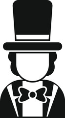 Illusionist with a cylinder hat and bow tie is entertaining audience with his magic show