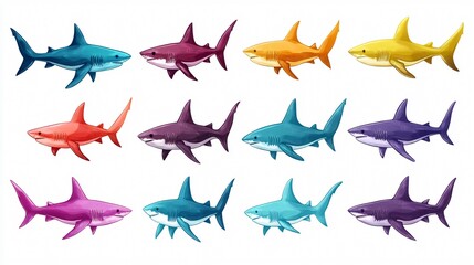 Fototapeta premium Colorful Shark Collection with Detailed Differences on Various Sharks