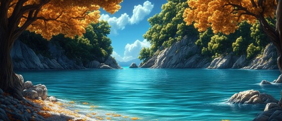 Beautiful landscape with a body of water and trees