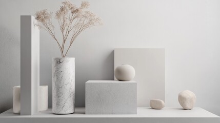 Minimalist marble vases and geometric objects