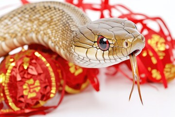 Obraz premium A close-up shot of a snake's head and body on a white surface