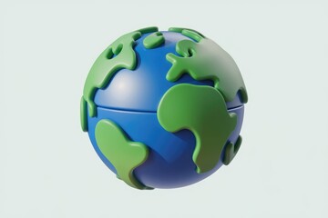 Naklejka premium A stylized 3D model of Earth, featuring simplified continents in blue and green.