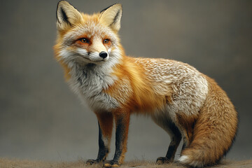 Fototapeta premium Red Fox Standing Profile Against Neutral Background