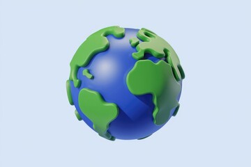 A stylized 3D model of Earth, showcasing continents in simplified, vibrant green and blue.