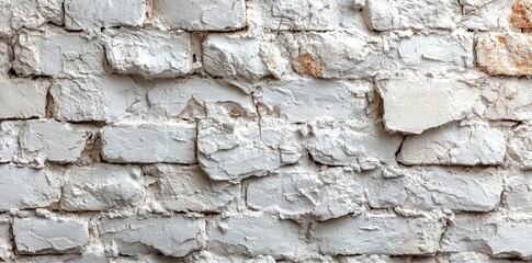A white brick wall texture serves as the background for stone tile blocks painted in a light grey color, ideal for modern interior and exterior design and backdrop usage