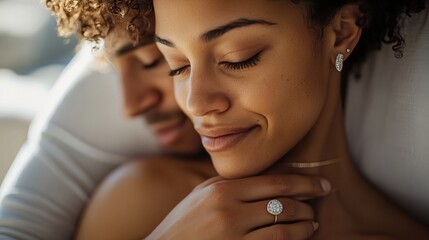 Heartbreak and solace: A tender embrace between a biracial lesbian couple, capturing vulnerability and love's resilience. Their shared sadness forms a