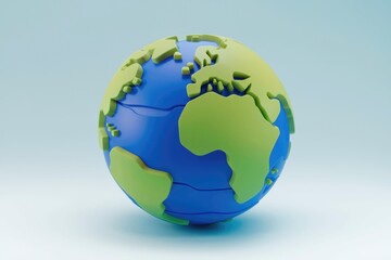 Fototapeta premium Stylized 3D model of Earth, showcasing continents in simplified, segmented form.